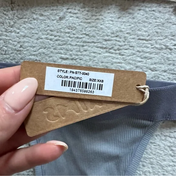 Nwt SKIMS Pacific Cotton Rib Plunge Bralette and Thong Set size XXS - Picture 6 of 6